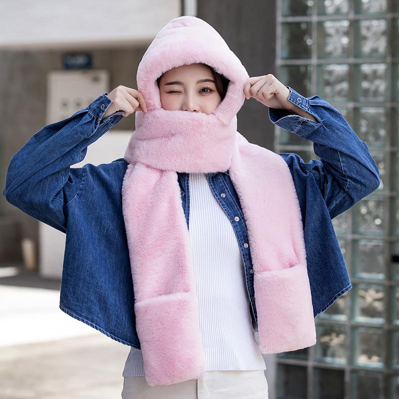 Women's Plush Winter Hat, Scarf, and Gloves Set - Warm, Cold-Proof, Ear Protection, Neck Warmer