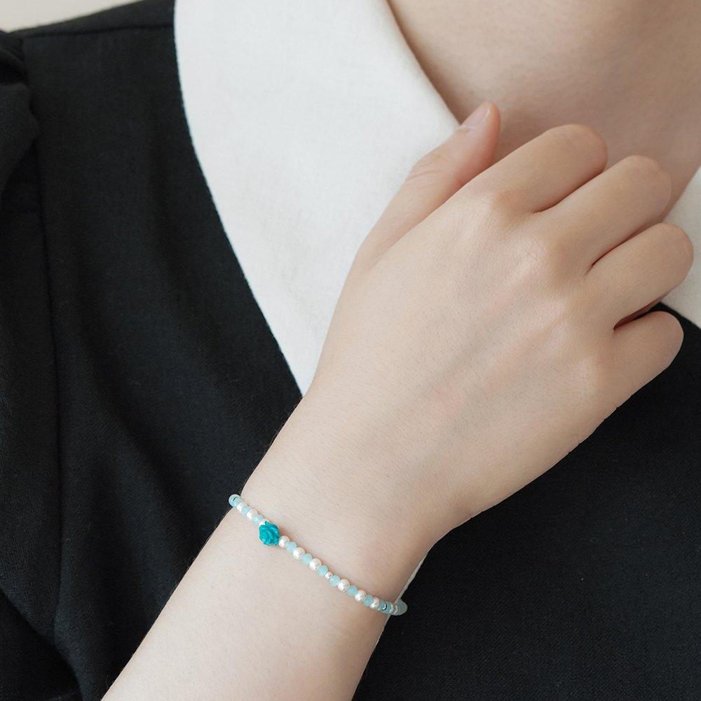 925 Silver Rose Rondelle Pearl Silver Ball Silver Bracelet