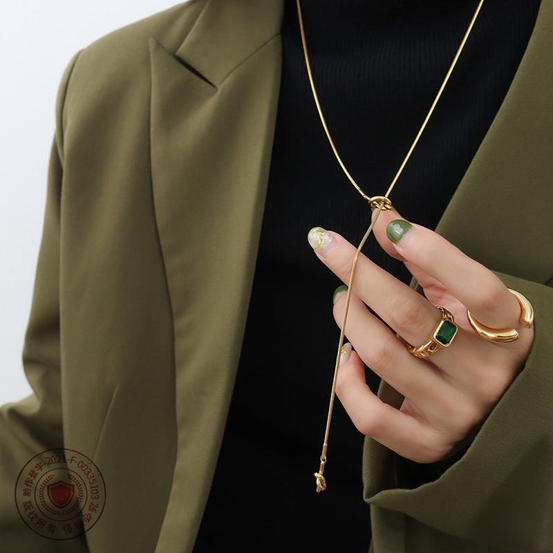18K Gold Plated Korean Geometric Heart Knot Tassel Necklace M045