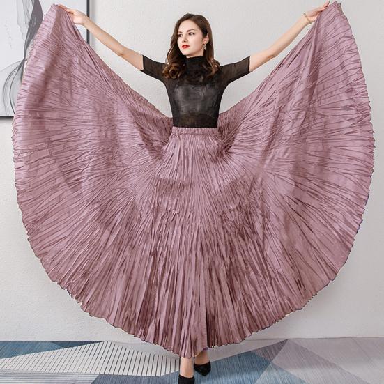 Women Maxi Skirt Elastic High Waist Super Large Pendulum Design Long Skirt Pleated Dance Skirt Party Wear