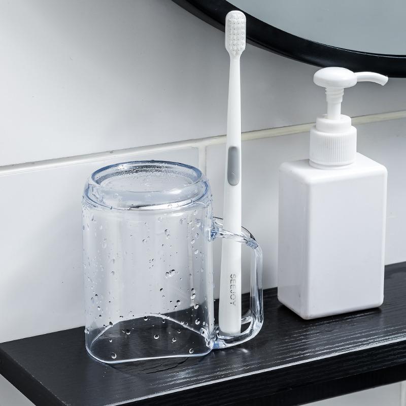 Transparent Plastic Toothbrush Cup for Bathroom Home Office Quick Drainage 350ml