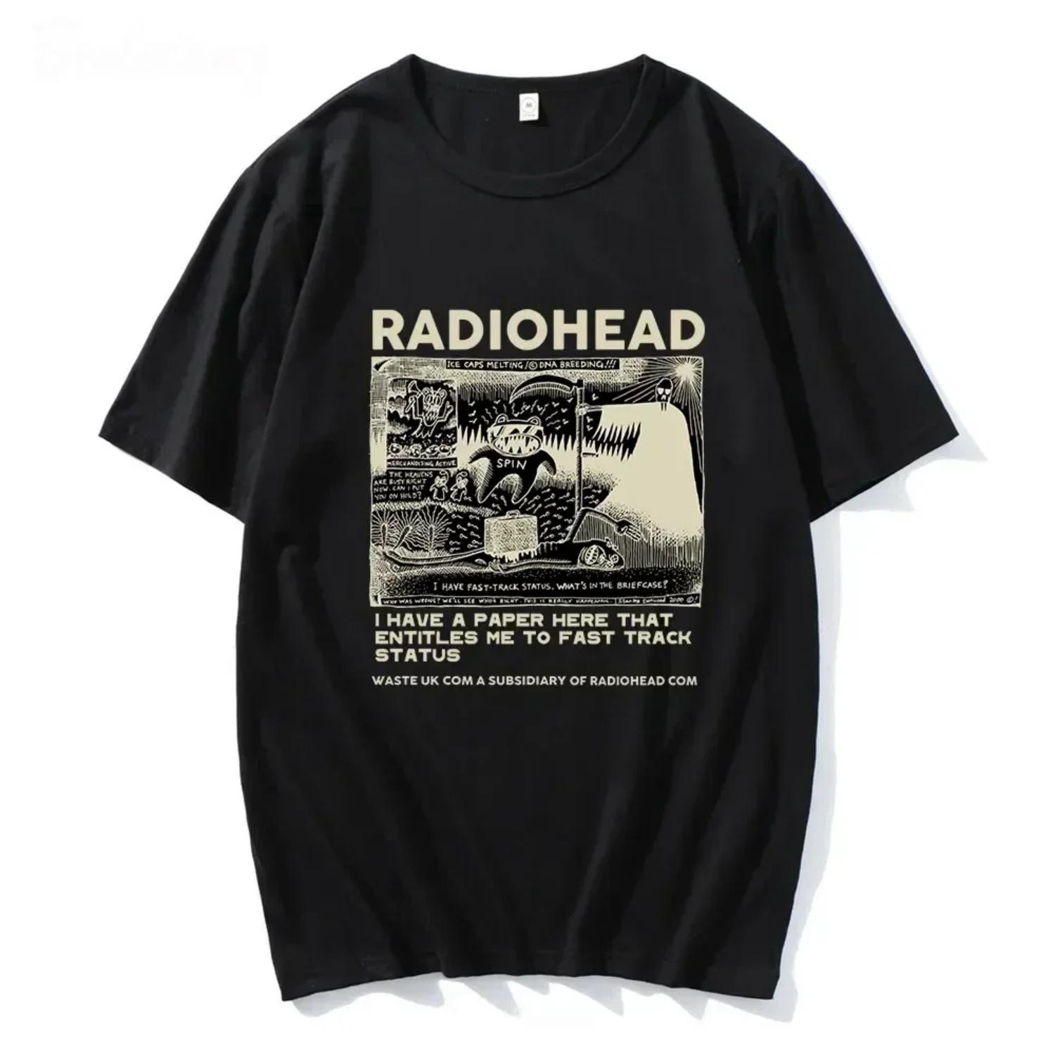 Harajuku Fashion Radiohead Футболки Мужские Женские Винтажные Графические Футболки Мужские Унисекс Высококачественные Толстые Хлопковые Классические Топы с Круглым Вырезом S чёрный