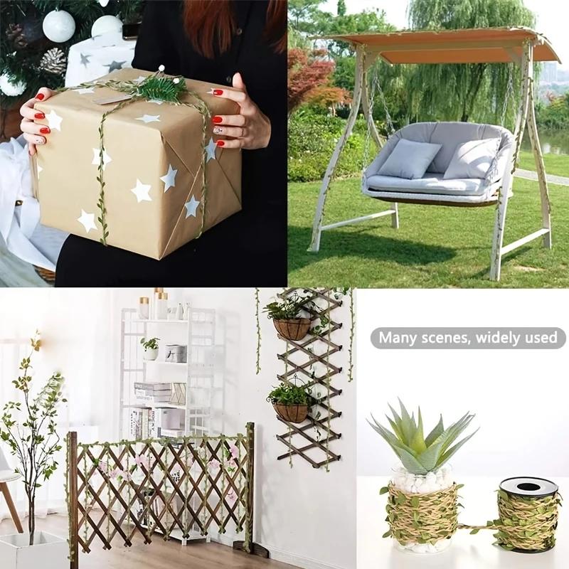 Simulated Green Leaf Hemp Rope for Home Decoration Pastoral Forest Hemp Rope Packaging Rope DIY Simulation Decoration Rattan