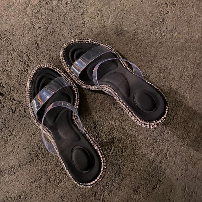 Fashion 2025 Crystal Transparent PVC Rhinestone Brand High Heels Slippers Sexy Party Peep Toe Casual Ladies