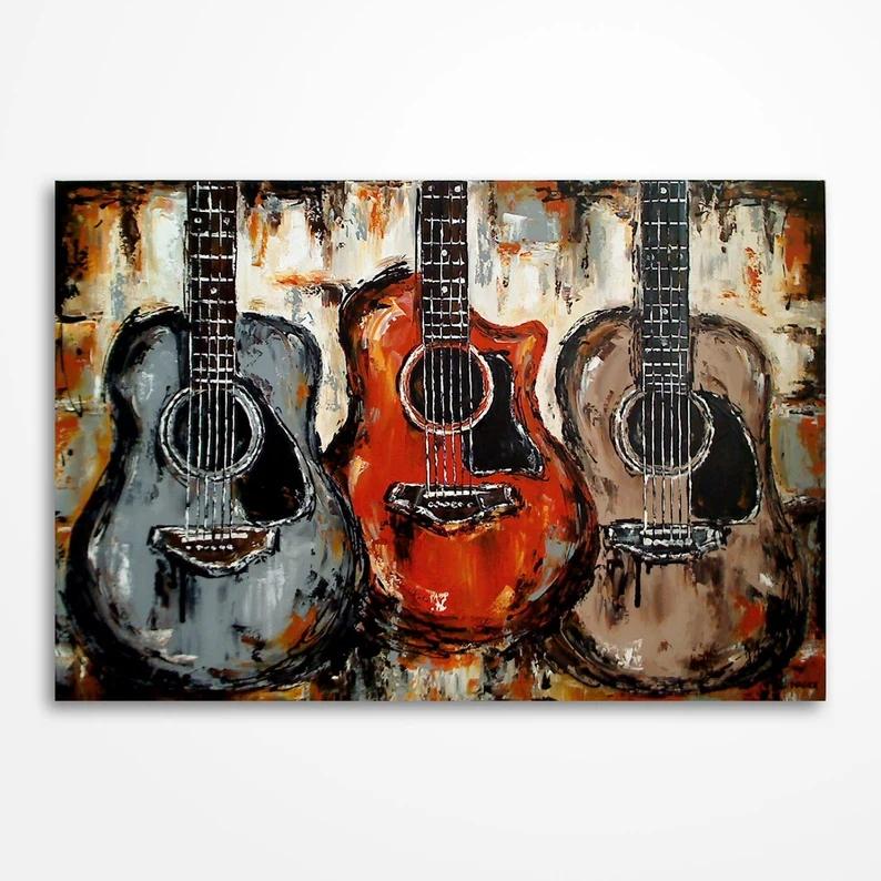 Graffiti Abstract Instrument Guitar Canvas Painting Fashion Music Electric/Wooden Guitar Wall Art Pictures Home Bar Shop Decor