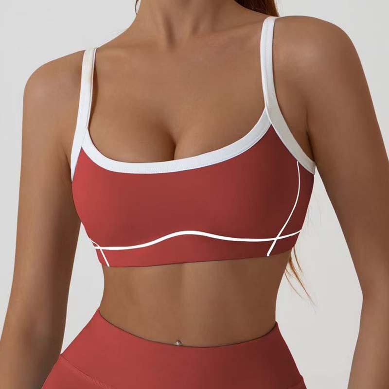 Camiseta Deportiva de Color Block con Sensación Nude Europea y Americana - Chaleco de Yoga y Fitness para Mujer con Hermoso Diseño en la Espalda