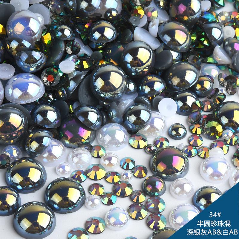 

Смешанный полукруглый жемчужный АБС-каучук с плоским дном, бриллиантовый набор, имитация жемчуга, смешанный размер, аксессуары для ювелирных изделий своими руками 100g/bag (random size)