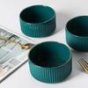 Emerald Green Gold-Rimmed Tableware Set: Vertical Stripes Design, Creative Rice and Soup Bowls