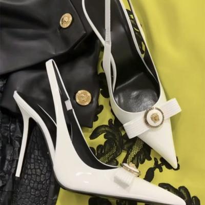 Zapatos de Tacón Alto de Aguja Delgados Hechos a Mano para Mujer Talla 32-45 Estilo Francés Puntera Puntiaguda Lazo Escote Bajo Zapatos Boutique Verano