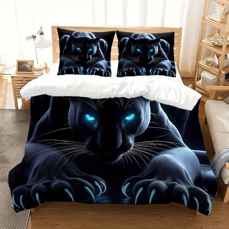 3-piece Black Panther Print Duvet Cover/Bedding Set - Soft Polyester, (1 Duvet Cover + 2 Pillowcases), Bedroom Decoration