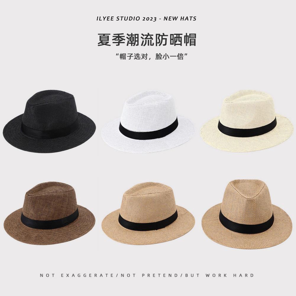 Men's Panama Straw Hat Summer New British Jazz Hat Women's Sunshade Sun Protection Beach Flat Top Hat