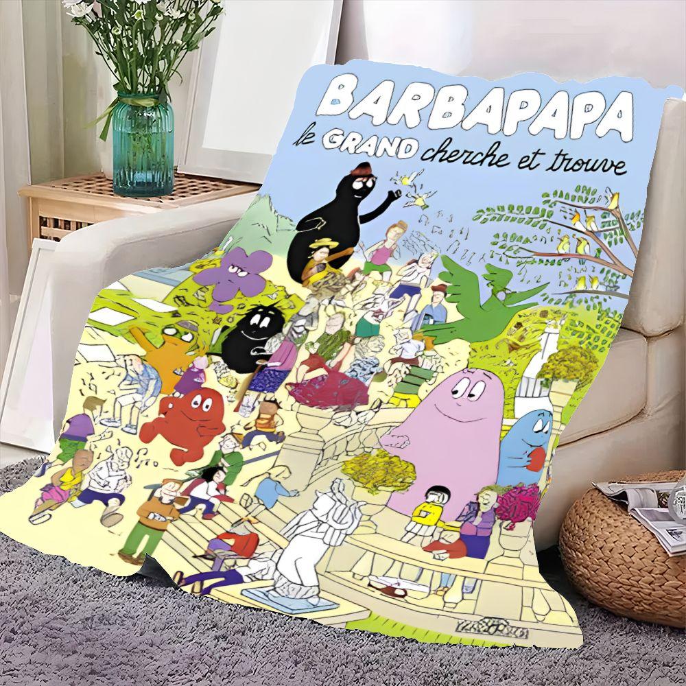 BARBAPAPA il GRANDE Cerca e Trova Coperta Peluche - Accogliente Coperta da Divano Cartone Animato con Vivaci Personaggi Barbapapa in un Gioco