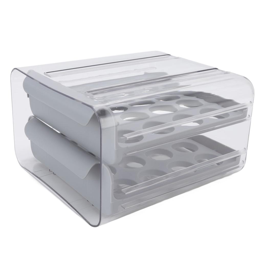Egg Drawer Double Layer Transparent 32 Lattice Large Capacity Egg Storage Box for Refrigerator Grey
