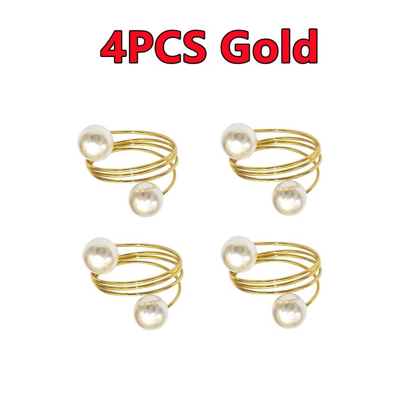 12-2PCS Metal Napkin Ring Imitation Pearls Napkin Buckle Napkin Holders For Wedding Christmas Banquet Home Dining Table Decors