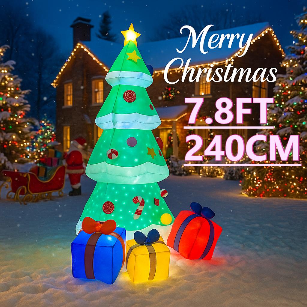 7.8FT LED Inflatable Yard Decoration LED Tree with Gifts Xmas Home Decor Outdoor Indoor Ornaments Supplies Toy Christmas Holiday
