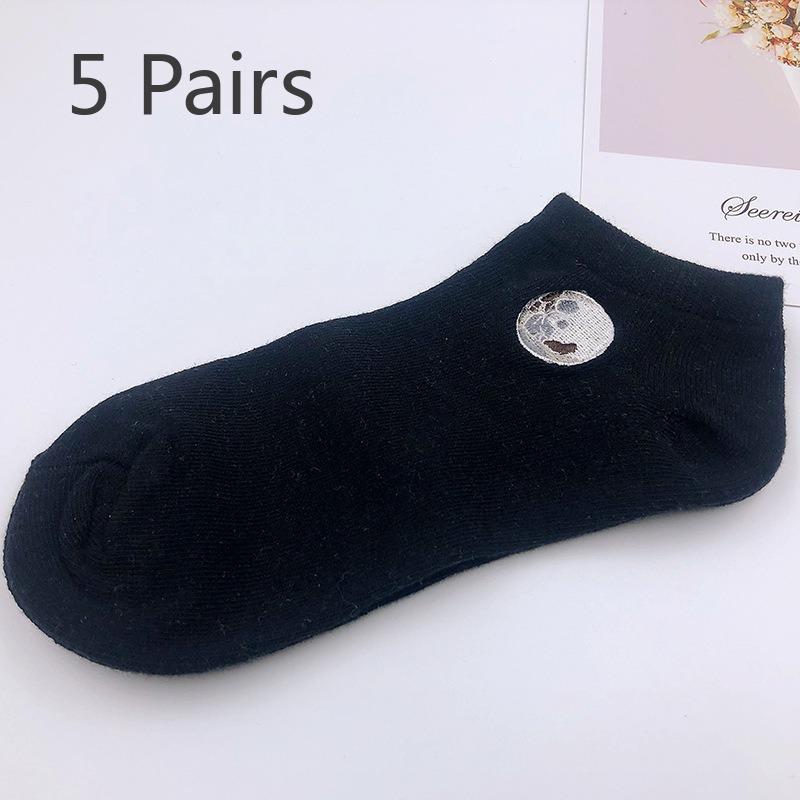 5 Pairs of New Female Spring and Summer Embroidery Cotton Creative Interesting Short Tube Socks