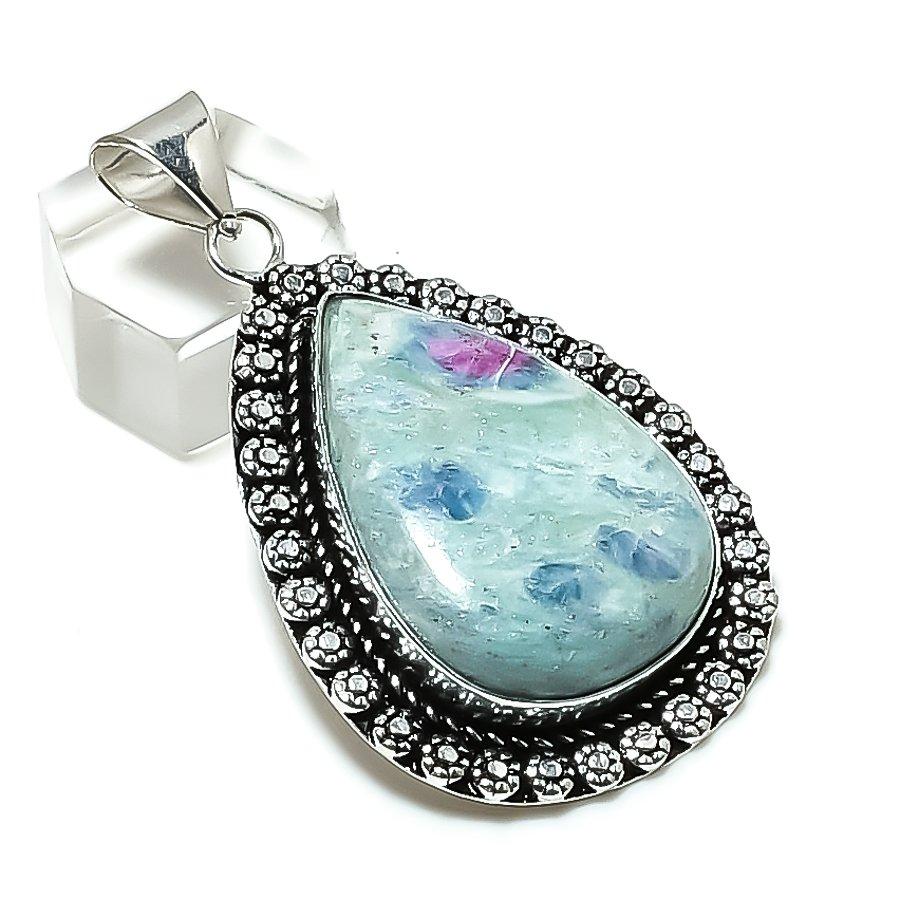 Natural Ruby Fuchsite Gemstone 925 Sterling Silver Jewelry Pendant 2.25 ETC-14194