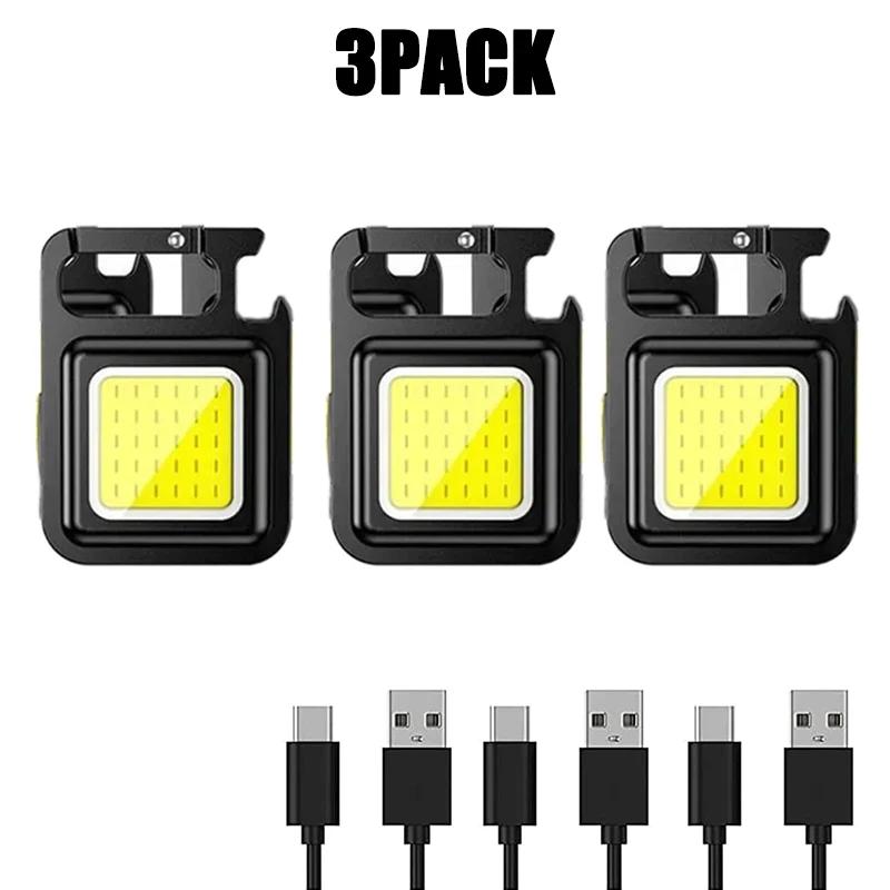 Keychain Light Mini Multifunctional Camping Flashlight USB Rechargeable LED Portable Bright COB Pocket Clip Lantern Outdoor Work