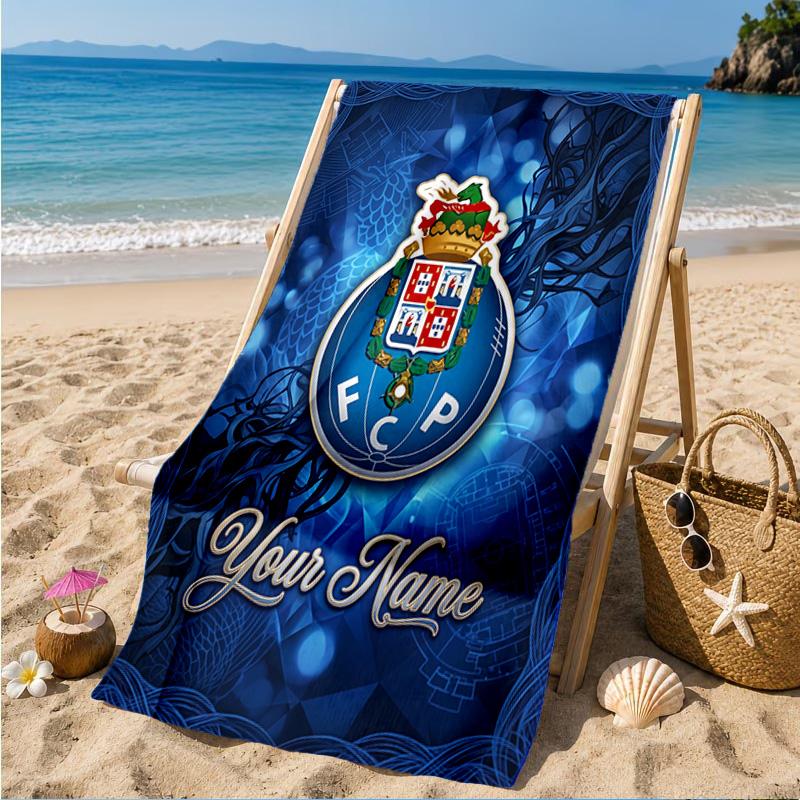 Custom Name Fc Porto Crest Design Personalized Microfiber Beach Towel, Quick-Dry, Ideal for Summer Travel, Beach Essential, Swimming
