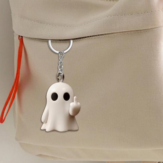 Halloween Keychain Ghost Middle Finger Styling Resin Figurine Key Chain Home Office Desk Festive Decoration