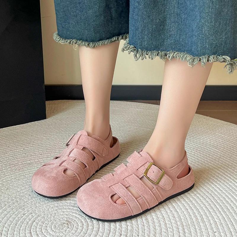 Hot-selling sandals versatile Baotou fashion sandals women s summer hollow woven fish bone Roman shoes new Birken shoes 36 розовый 2286₽