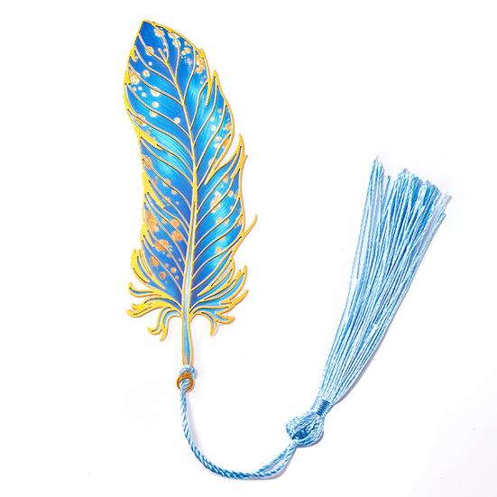 Metal Feather Bookmark with Tassel Stainless Steel Page Marker with Rainbow Light Effect Elegant Gift for Book Lovers Writers Students