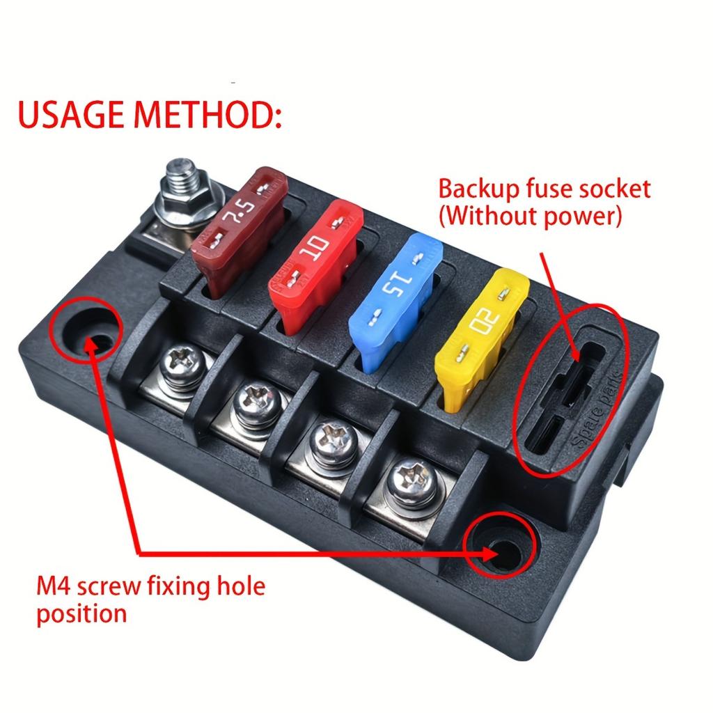 12V Fuse Box Kit With LED Indicator - 4-Way Blade Fuses ATO Compatible Cover For Cars Boats RVs Trucks. Fuses4