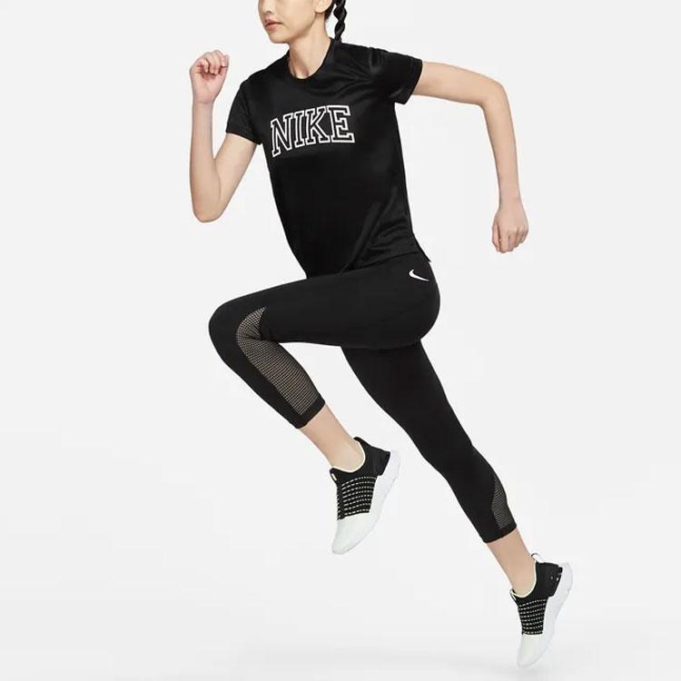 Nike Dri-FIT Swoosh Logo Letter Print American Vintage Crew Neck Sports T-Shirt Women T-Shirts Black DQ6372-010