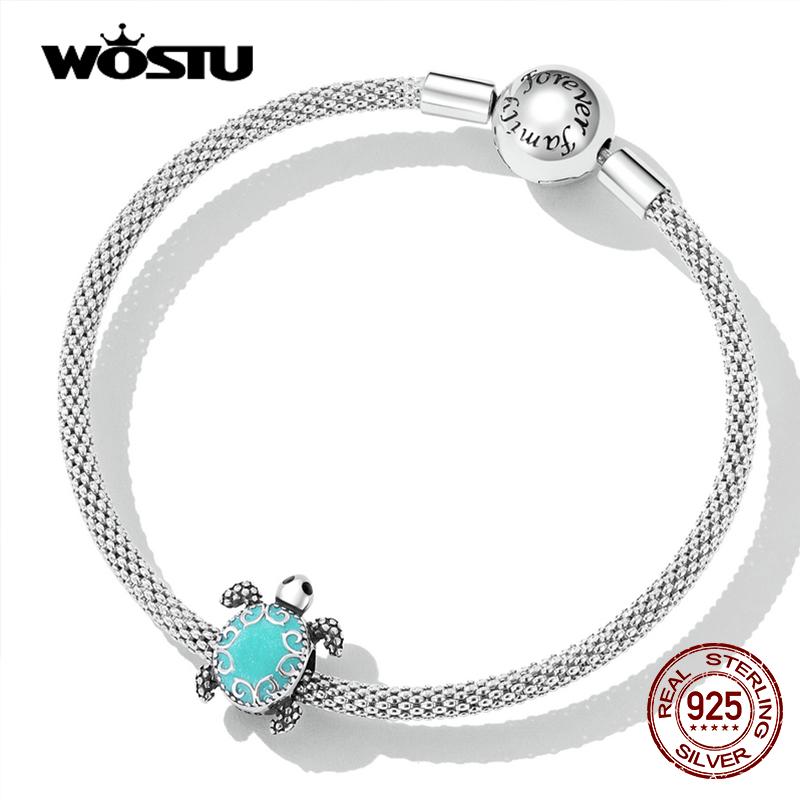 WOSTU 100% 925 Sterling Silver Longevity Sea Turtle Charm Bead Fit Original DIY Bracelets Bangle Fine Birthday Jewelry Present