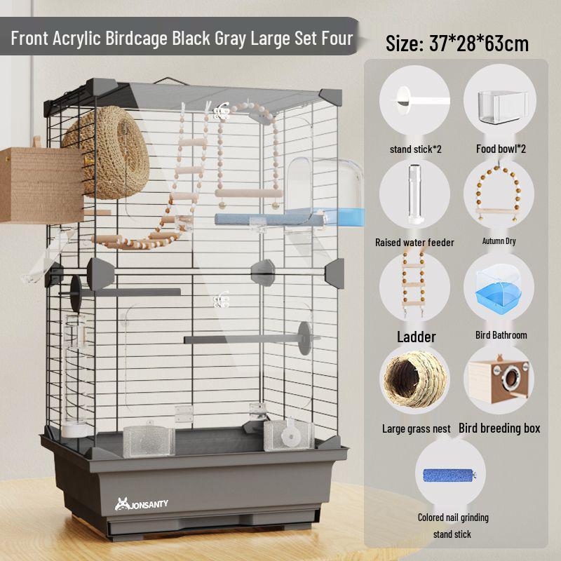 Large Transparent Acrylic Bird Cage with Toilet for Cockatiels and Parrots