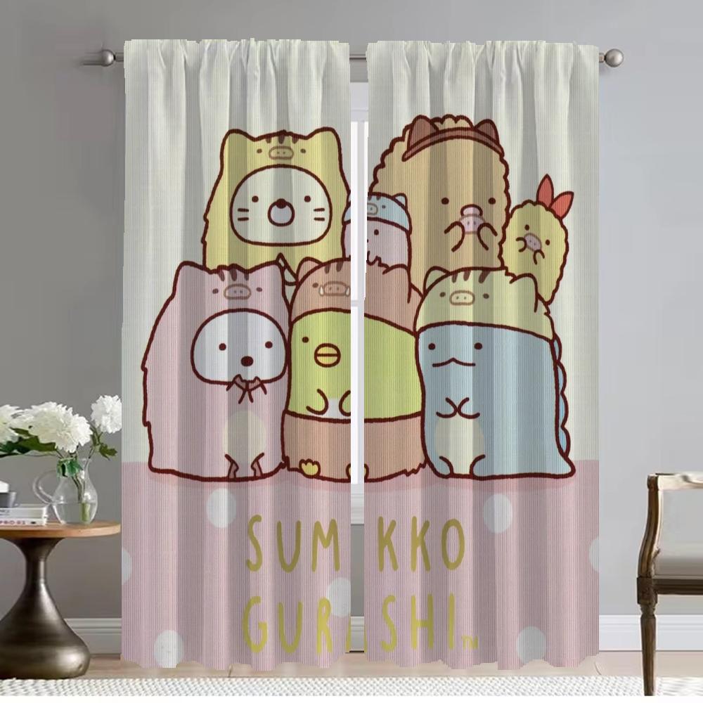 Sumikko Gurashi Curtains for Living Room Curtain Kitchen Curtains 2 Pieces Halloween Decoration Shades Tulle for Bedroom Elegant