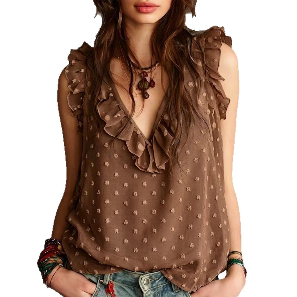 Summer New Style Round-neck V-neck Sleeveless Shirt in Pure Color, A Fashionable Top for Both Casual and Formal Occasions