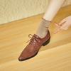 Fashion 2025 Women's European and American New Spring and Autumn Pointed Leather Lace up Middle Heel Retro Blake Lefu Single Shoes