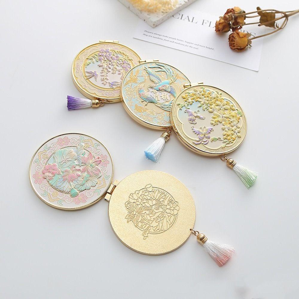 Chinese Style Metal Makeup Mirror Folding Portable Cosmetic Mirror Creative Exquisite Handheld Mirror Student