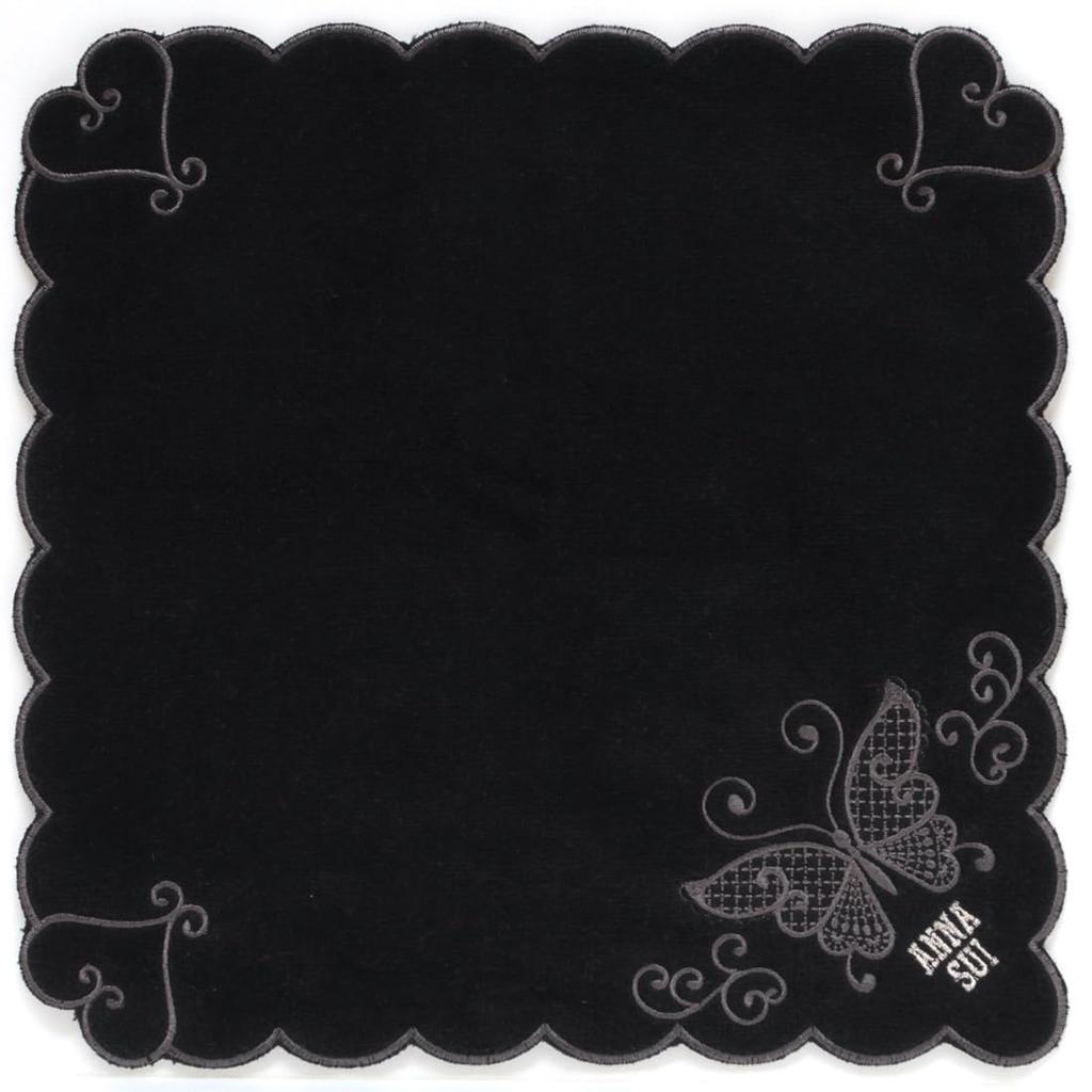 ANNA SUI Large Towel Handkerchief with Butterfly Tulle for (28cm) Appliqué (Black) Women, 109109-0004-04