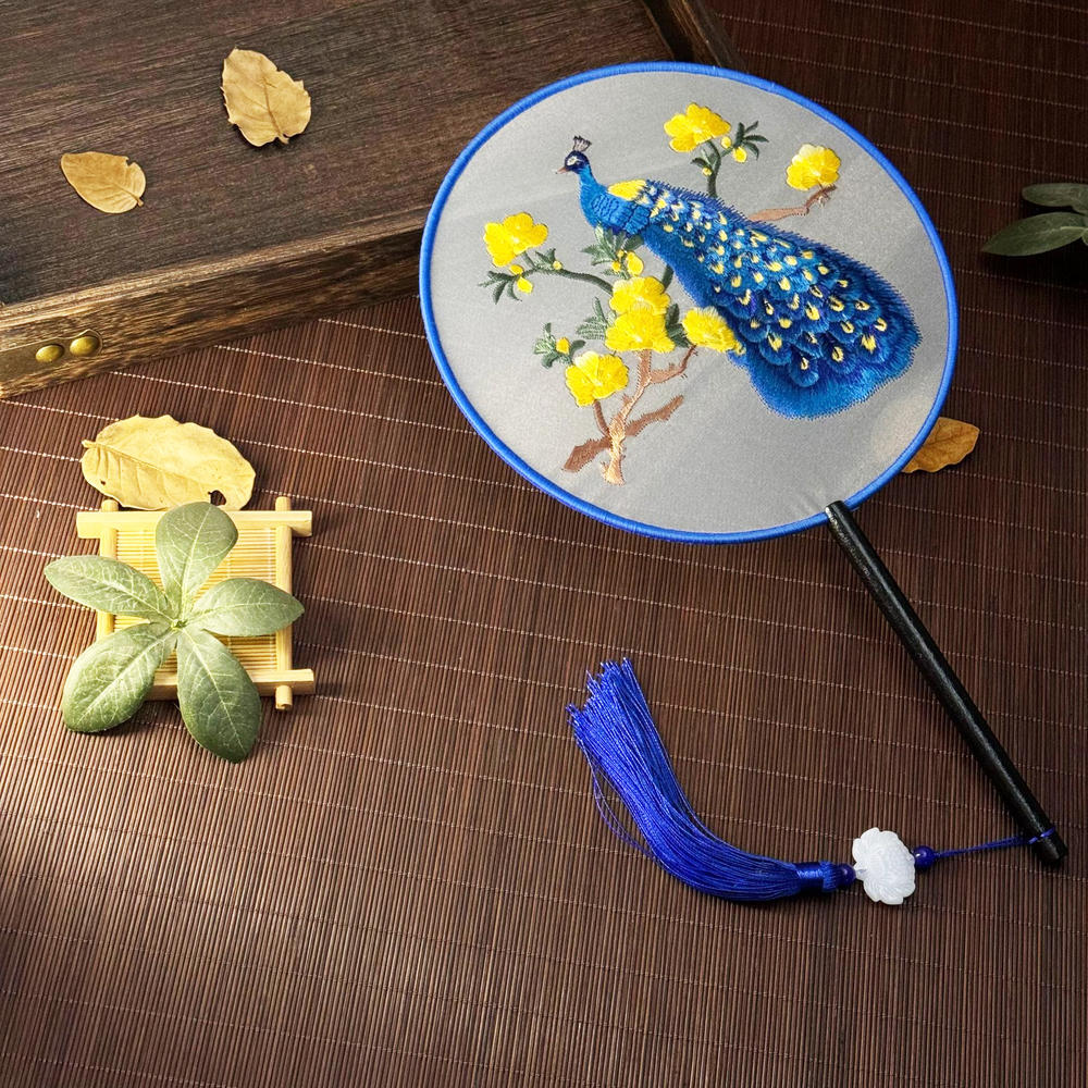 Red Flower Silk Fan Double Sided Embroidery Round Fan Chinese Palace Hanfu Hand Fan Craft Wedding Gift For Guests Home Decor