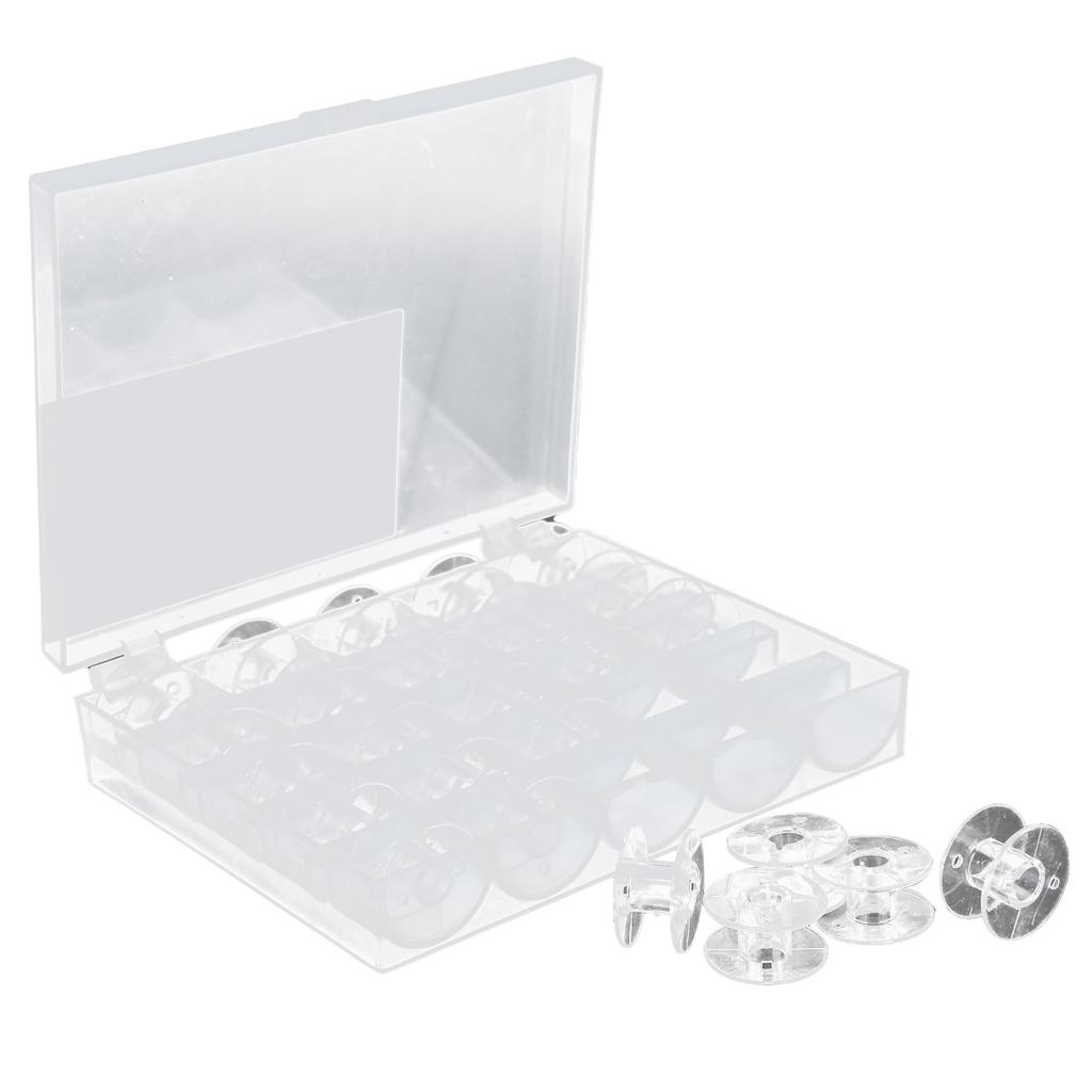 25pcs Sewing Machine Bobbins Plastic Transparent Simple Embroidery Bobbins with Storage Box for Home