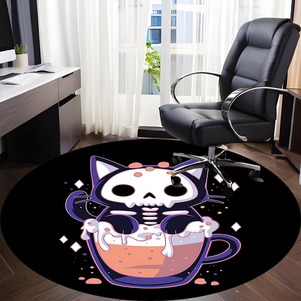 1pc Skelcat Office Round Area Rug, Indoor Mat Suitable For Office, Under Office Chairs Bedroom Living Room Home Decor, Room Deco