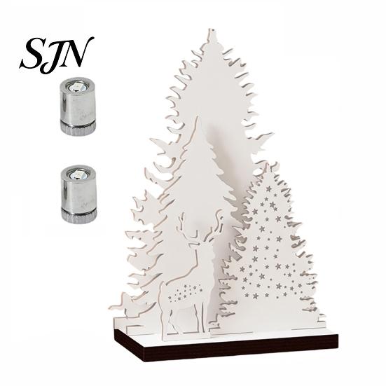 Christmas Party Scene Props Vintage Wooden Tree, LED Lighted Tabletop Centerpiece Decorations, Led Xmas Decor Winter Reindeer Desktop Indoor