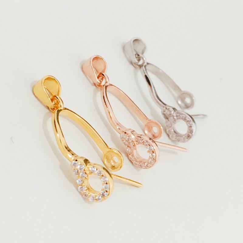 S925 Sterling Silver Safety Clip Pendant for Jade or Crystal