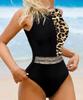 One-piece swimsuit, black, leopard print, women's shaping suit, size S One-piece swimsuit, black, leopard print, women's shaping suit, size L