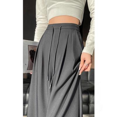 Completo Trendy Primavera Grigio Pantaloni a Gamba Larga Donna, Vita Alta Vestibilità Ampia Gamba Dritta Pantaloni Casual per Fisico a Pera