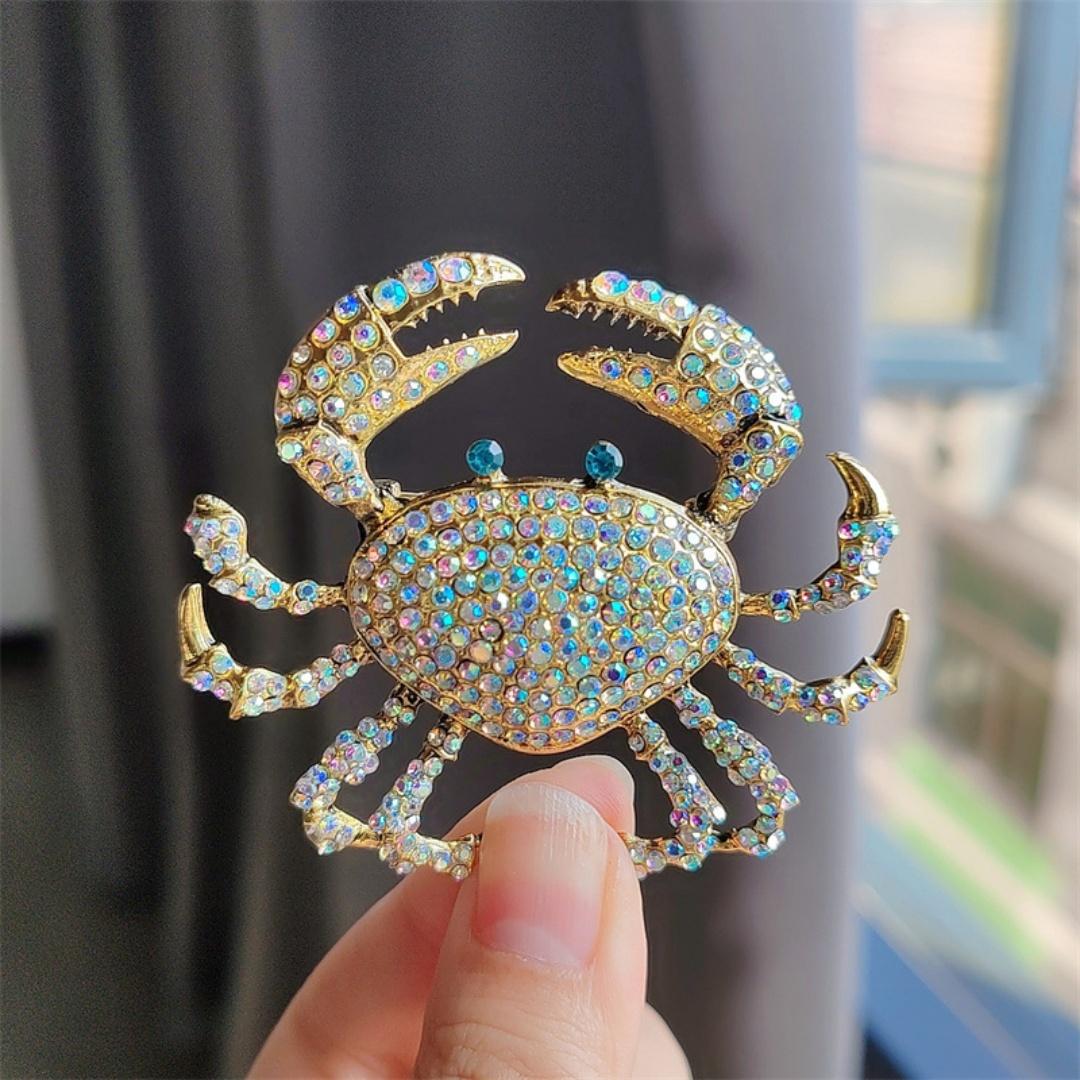 

Cross-border European and American light luxury personalized water diamond crab brooch, fashionable full diamond high-end alloy