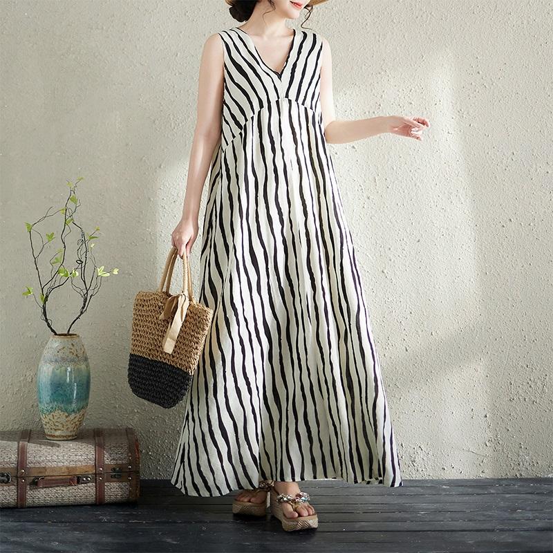 Sleeveless Plus Size Cotton Vintage  New In Dresses for Women Casual Loose Long Summer Dress