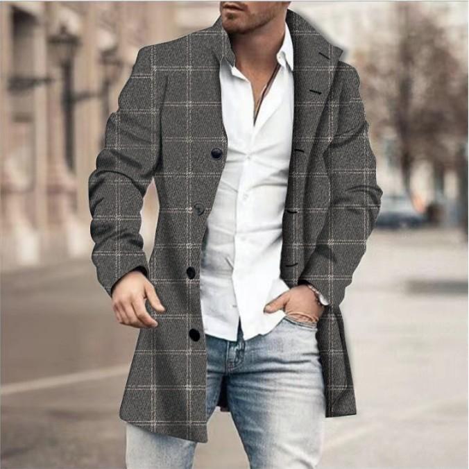 Spring New Men's Pocket Versatile Daily Retro Stand Up Collar Medium Long Woolen Coat Men's Casual Coat Men's Clothing