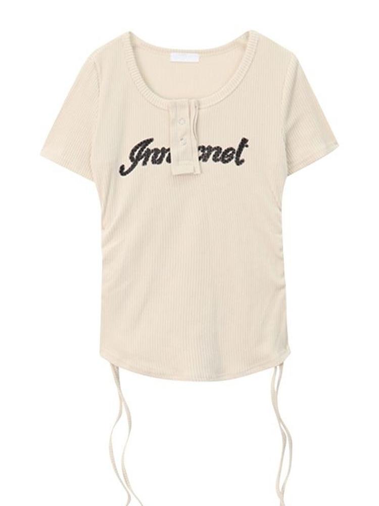 

Женские футболки Y2k Топы на шнурке Летняя сексуальная графика Вязание Harajuku Корейская мода Письмо с коротким рукавом Эстетичная одежда XL абрикосовый