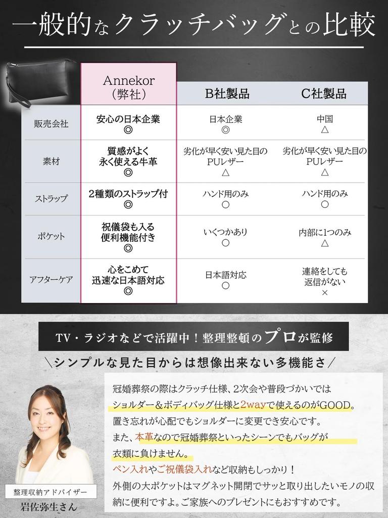 Encore Clutch Bag by Organization Genuine Leather Strap Shoulder Bag Smartphone Pouch Casual Leather Second Bag Gift Present Black [Supervised