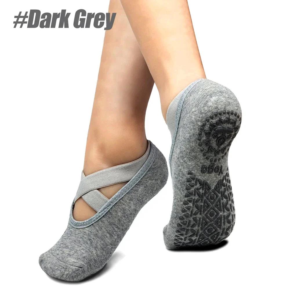 

1 пара спортивних шкарпеток для йоги для жінок та дівчат, нековзкі шкарпетки для барре зі стрічками, шкарпетки для балету, танців, йоги, пілатесу, балету, барре