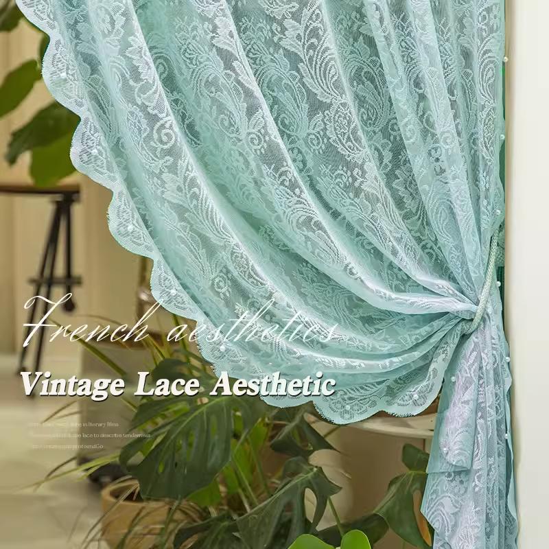 2/1Pcs Vintage Lace Curtains French Style Floral Sheer Curtains Rod Pocket Window Drapes For Living Room Bedroom Decoration