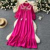 Elegant Retro Lace Up Summer Dress for Women A Line Ruffle Lantern Sleeve Loose Vacation Sweet O Neck Dresses